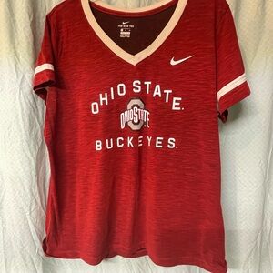 Nike Red and White V-Neck Dri-FIT Tee